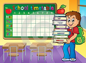 School timetable with boy holding books