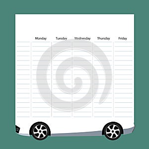 School timetable card with car tire theme