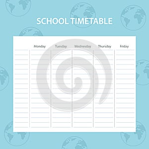 School timetable card with world map theme