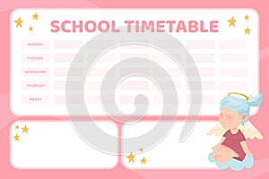 School Timetable with Cute Baby Angel with Wings and Halo Vector Template