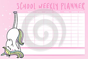School timetable with cute unicorn doodle