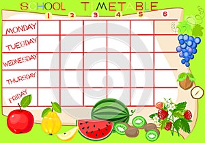 School timetable with fruit