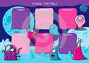 School timetable with funny aliens