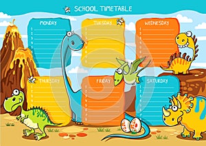 School timetable with funny dinosaurs with different emotions