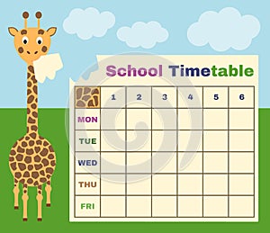 School timetable with giraffe