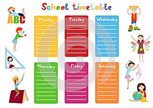 School timetable, kids weekly schedule vector