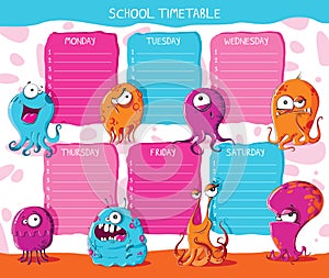 School timetable monsters. Vector illustration photo