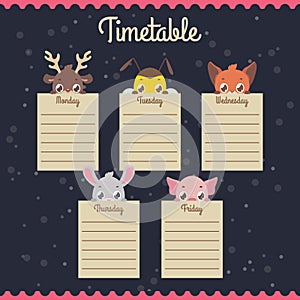 School timetable with peeking animals