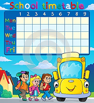 School timetable with pupils and bus