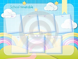 School timetable with rainbow, blue sky