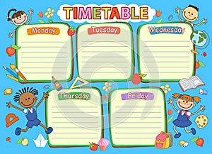 School timetable schedule, colorful vector illustration.