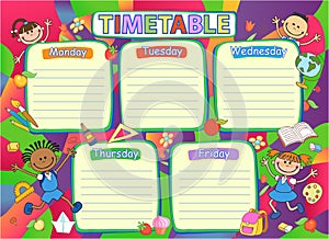 School timetable schedule, colorful vector illustration.