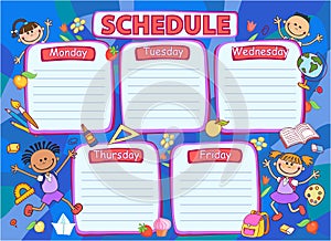 School timetable schedule, colorful vector illustration.