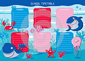 School timetable sea animals