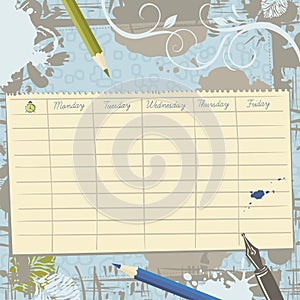 School timetable template and background