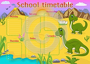 School timetable template with Brontosaurus cartoon characters.
