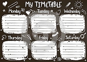 School timetable template on chalk board with hand written chalk text.