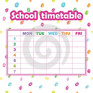 School timetable template for students and pupils. Abstract scribble background. Colorful design element.