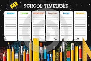 School timetable template for students or pupils. Vector Illustration.