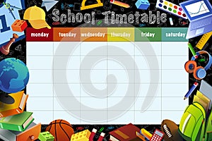 School timetable, weekly classes schedule on blackboard background