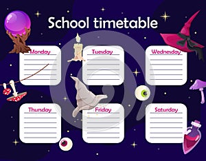 School timetable witch hats concept