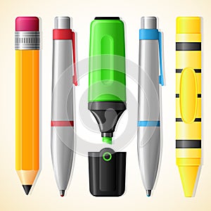 School tools - pen, pencil, highlighter, crayon