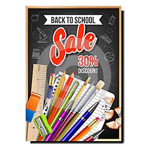 School Tools Store Sale Advertise Poster Vector