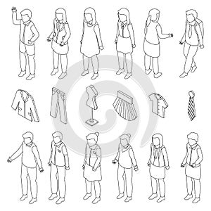 School uniform icons set vector outline