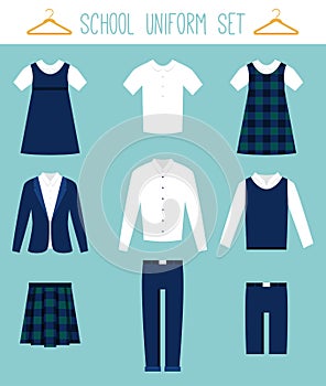 School Uniforms for Children. Kids Clothes Vector Set