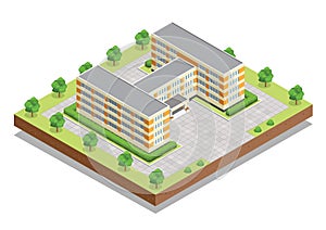 School or university or college building. Flat design web isometric concept.