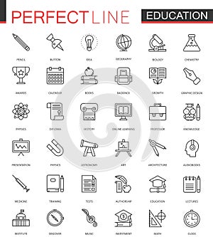 School university education thin line web icons set. Outline stroke icon design.