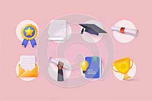 School and University Vector 3D Icons Set. 3D Vector Web llustrations