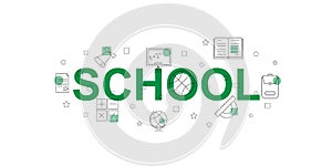 School vector banner. Word with line icon.