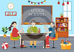 After School Vector Illustration with Students Leave School Building After Class or Program and Back to Home in Flat Cartoon