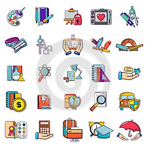 School weekday icons set, cartoon style