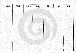 School weekly planner sketch black and white line with supplies