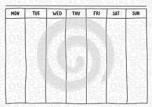 School weekly planner sketch black and white line with supplies photo