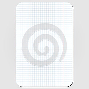 School white squared plaid paper sheet with round corners. isolated design element