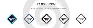 School zone icon in filled, thin line, outline and stroke style. Vector illustration of two colored and black school zone vector