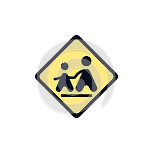 School zone road sign flat icon