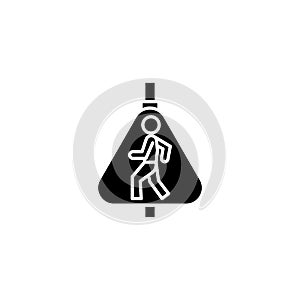 School zone sign black icon concept. School zone sign flat vector symbol, sign, illustration.