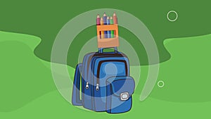 schoolbag and colors pencils animation