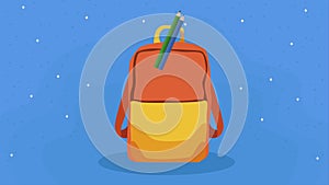 schoolbag with colors pencils animation