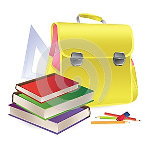 Schoolbag with school supplies photo