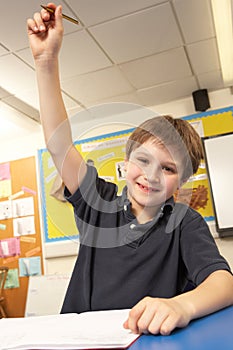 Schoolboy Answering Question In Classroom