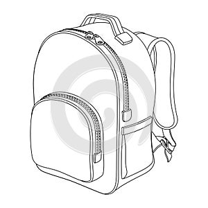 Schoolboy backpack. Black and white vector outline drawing