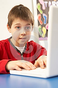 Schoolboy In IT Class Using Computer