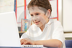 Schoolboy In IT Class Using Computer