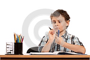 Schoolboy doing homework