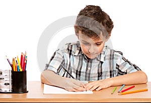 Schoolboy doing homework